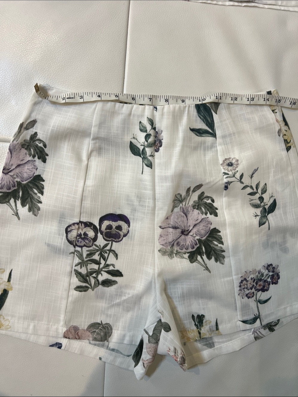 Floral Button-Up lantern sleeve Shirt & high waist Shorts Set Sz M - Picture 7 of 10